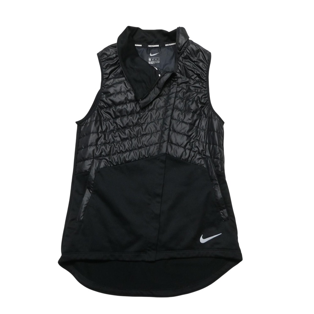Nike Running Jacket Womens XS Black Quilted Insulated Sleeveless Full Zip